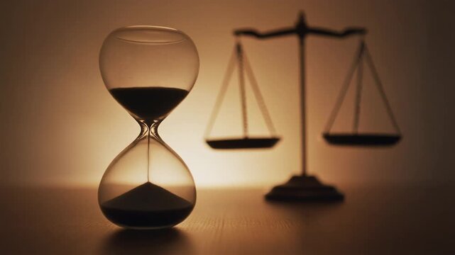 The relentless march of time against the scales of justice, symbolizing critical legal deadlines and the urgency of judgment