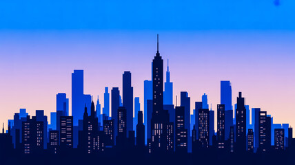 Obraz premium A stylized travel illustration featuring a serene cityscape at dusk with buildings