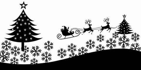 christmas scene silhouette with santa and reindeer © ShambhuNath