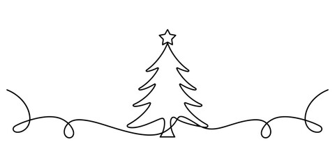 Obraz premium Continuous line drawing of a christmas tree with a star