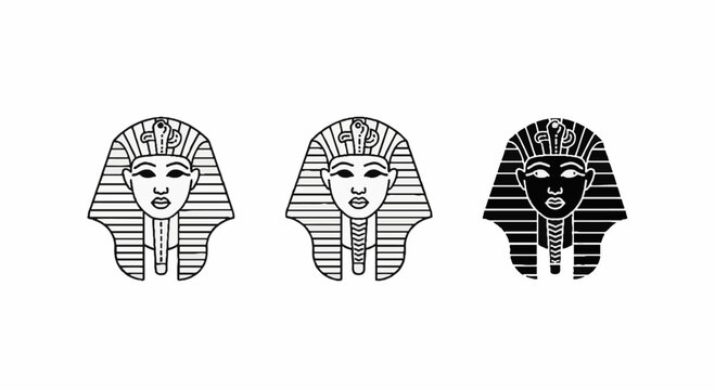 Ancient egyptian pharaoh mask icons in various line styles