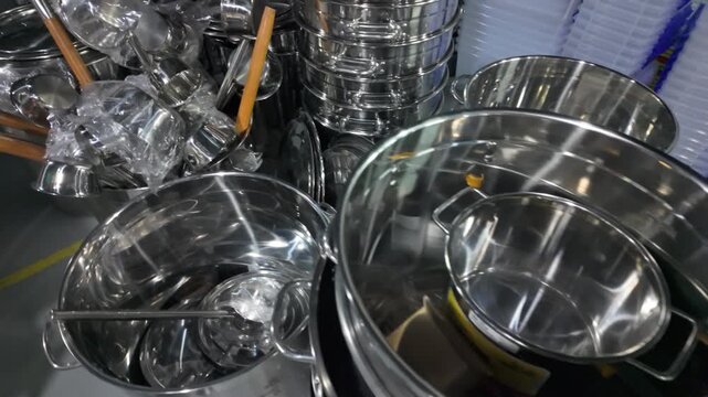 Stacked stainless steel kitchen utensils