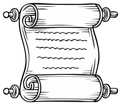 Ancient Scroll with Text and Decorative End Caps, Vintage Style Drawing