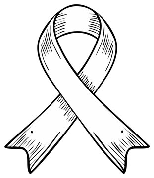 Ink drawn awareness ribbon illustration symbolizing support and solidarity, with detailed texture