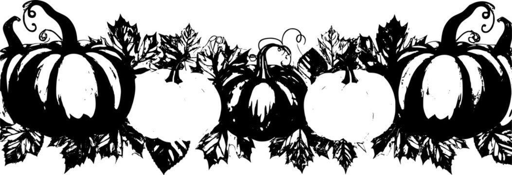 Autumn leaves and pumpkins separator border for Fall and Thanksgiving season. Vector isolated on white background.