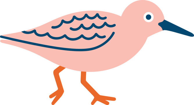 Minimalist Pink Sandpiper Shorebird Vector Illustration Cute Coastal Beach Bird Icon for Marine Life Designs and Summer Decors