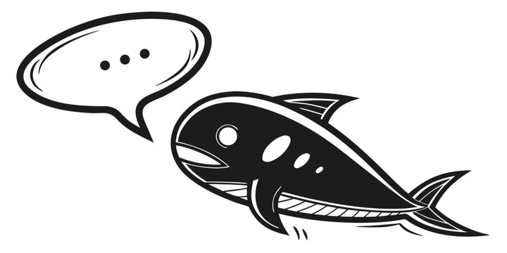 Stylized whale graphic with empty speech bubble icon wildlife illustration communication minimalist creature underwater swimming dialogue thoughtful character stylized creative abstract