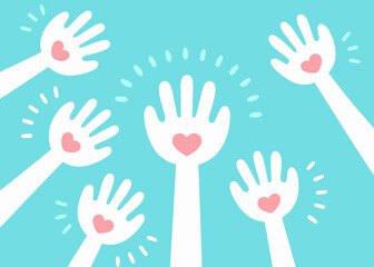 Fototapeta premium hands with hearts illustration on teal background