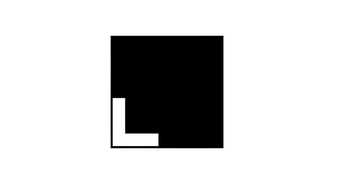 Geometric black square icon with white l shape cutout
