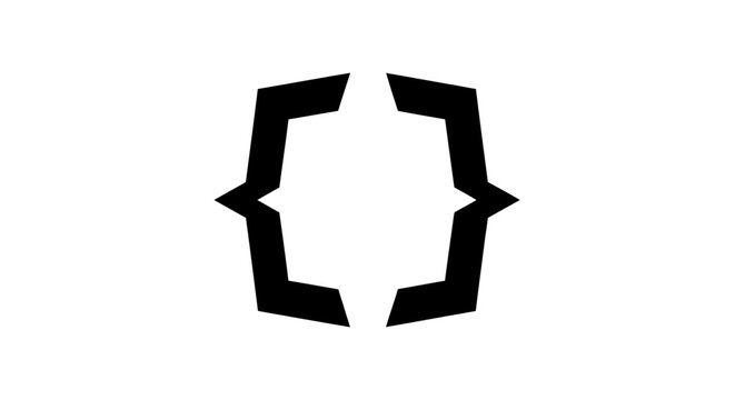 Geometric curly brackets icon for coding and software development