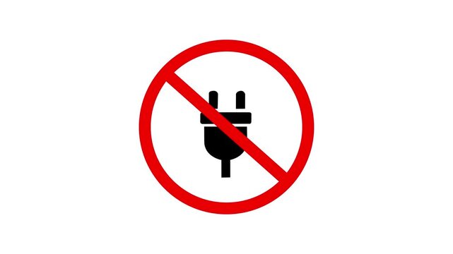 Unplug cable of no electricity with a restriction sign on white background. Unplug cable of no electricity restriction Icon Animation. 4k video ,motion ,graphic ,animation ,