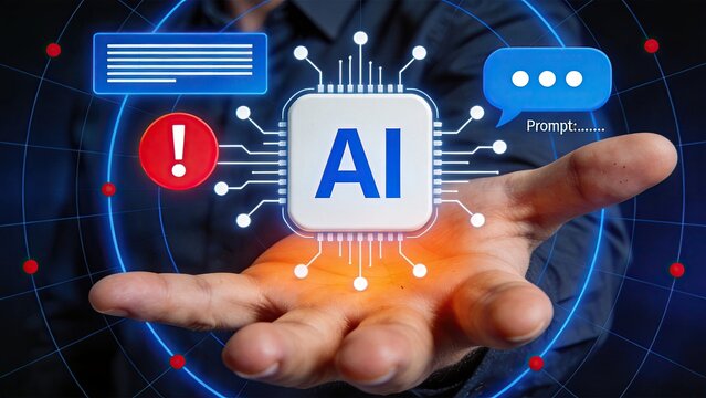 Artificial intelligence AI chip processor concept, neural network technology, machine learning algorithm, prompt engineering, generative AI innovation, futuristic computing power,
