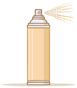 Cartoon spray paint can expelling droplets, beige, cartoon style, design element for graphic arts, illustration.