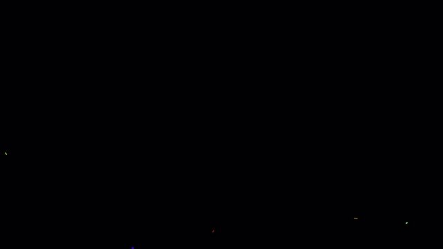 カラフルな紙吹雪が中央下部から飛び出し、細かく弾ける16:9背景動画
