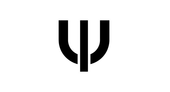 Minimalist trident or psi symbol logo isolated on white