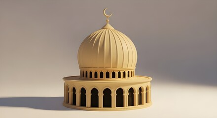 Obraz premium Minimalist 3D mosque dome structure with crescent moon symbol and arched windows