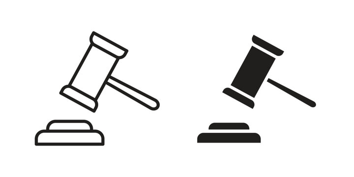 Gavel icon symbol. Vector outline drawing. Editable stroke.