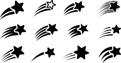 Fototapeta premium Shooting Star Icon Set with Tail Motion Graphics for Astronomy Blogs, Space Science Apps, Astrology Websites, and Festive Magic Graphic Designs