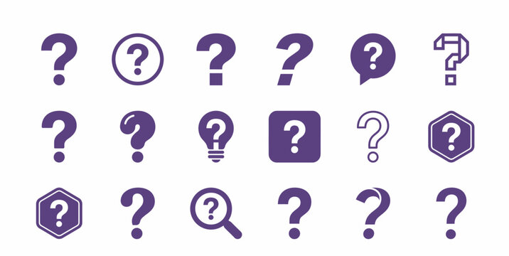 Purple Question Mark Icon Set for Customer Support and Faq Interface Design