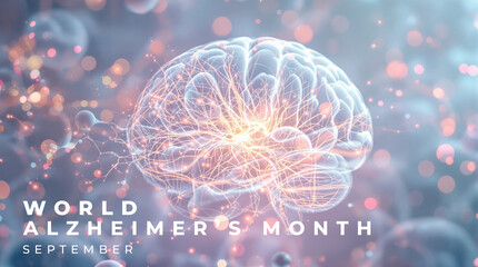Obraz premium World Alzheimer’s Month Concept Image, highlighting dementia care, cognitive decline awareness, and caregiver support.