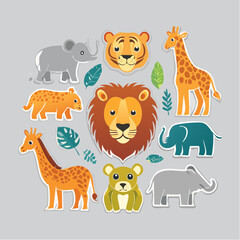 Fototapeta premium Cute Cartoon Safari Animals Collection