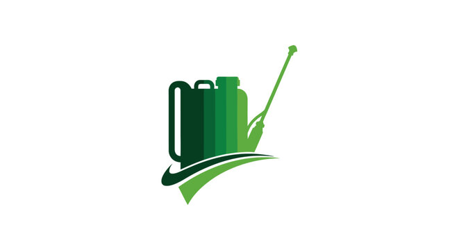 Green Backpack Sprayer Icon with Growth Graph Symbol.