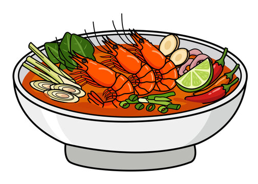Traditional Thai Tom Yum soup with shrimp