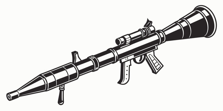 Illustration of a portable rocket-propelled grenade launcher with launcher military artillery infantry explosive ammunition ballistic tactical weaponry projectile security equipment