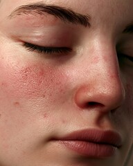Fototapeta premium ultra realistic skincare macro showing mild rosacea redness and dehydrated skin texture,