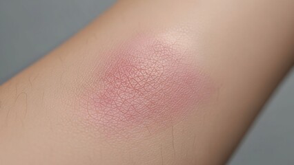 Fototapeta premium Close-up view of an irritated patch of skin on a human arm, displaying redness and inflammation, indicative of an allergic reaction, an insect bite, or a dermatological issue