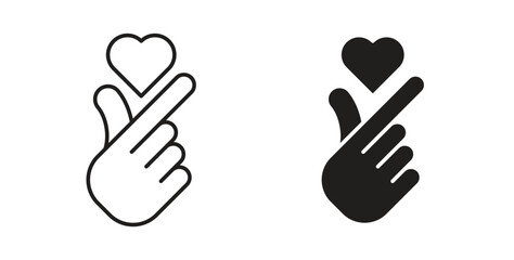 Fototapeta premium korean heart icon set different line and flat style collection.