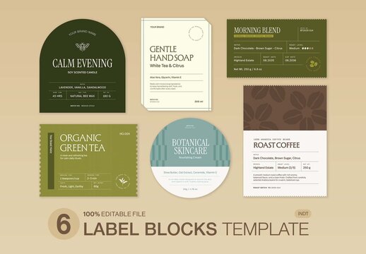 Product Label Template Set For Packaging Stickers, Jar Tags, Cosmetic, Coffee, Candle Labels