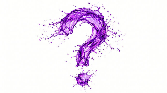 Purple Liquid Splash Forming a Question Mark Symbol Isolated on White Background for Inquiry Concept