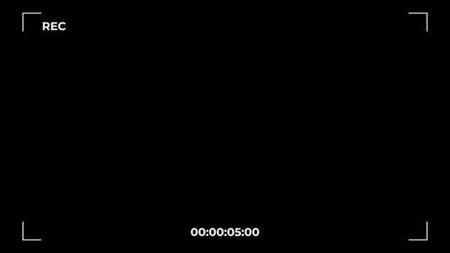 Camera recording viewfinder interface overlay with blinking rec indicator and digital timecode on black background for cinema and vlog production.