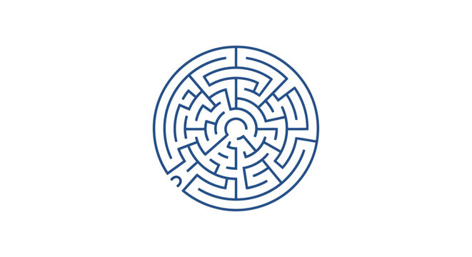A circular blue maze on white background.