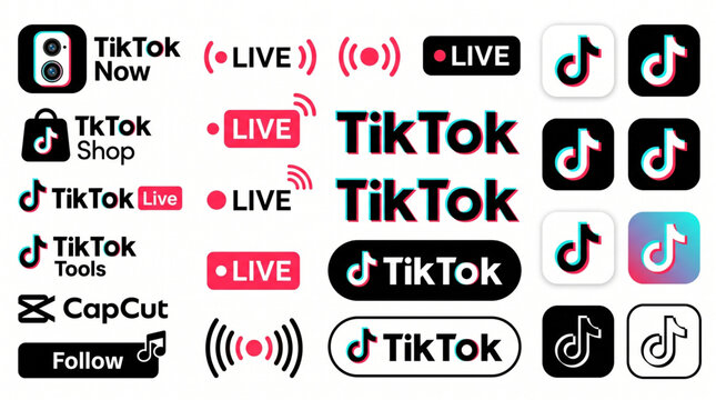TikTok logo icon set containing TikTok Shop, Live stream buttons, CapCut brand and social media marketing assets editable outline icons vector illustration for mobile app design, UI/UX and web app.