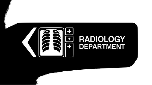 Radiology department sign with x-ray icon and directional arrow x ray black and white