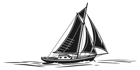Minimalist graphic icon of a sailboat navigating across waves with sailing boat sailing vessel sailboat nautical maritime transportation navigation adventure illustration silhouette vacation © Abu