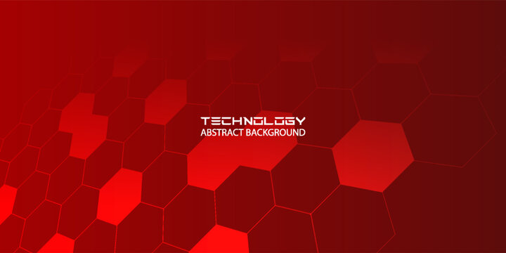 Abstract red hexagon pattern background with 3D perspective grid. Tech futuristic honeycomb matrix structure vector illustration for gaming banner.