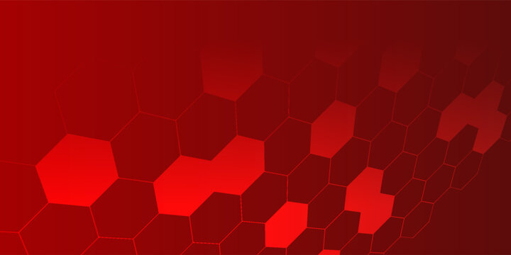 Abstract red hexagon pattern background with 3D perspective grid. Tech futuristic honeycomb matrix structure vector illustration for gaming banner.