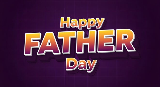 Happy father day 3d text effect with gradient style on dark purple grid background