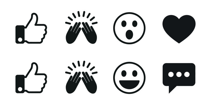 Social Media Icons with Thumbs Up, Thumbs Down, Clapping Hands and Emoji Symbols for User Interaction and Digital Communication Design