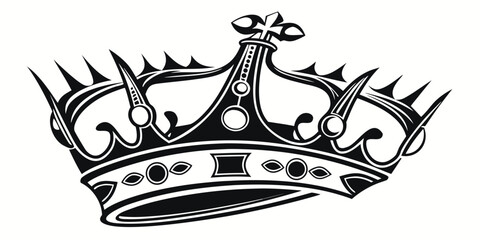 Black and white ornate royal crown vector illustration with fleur-de-lis and sharp spikes graphic element for heraldry or logo design heraldic authority nobility leadership coronation sovereign © Lap