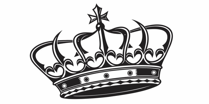 Medieval style royal crown vector icon with monarchy heraldry sovereign leadership authority monochrome illustration adornment headpiece nobility ceremonial traditional heraldic isolated