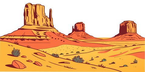 Scenic southwestern desert landscape illustration with red rock buttes and sandstone formations formation southwest landscape sandstone wilderness illustration geological landmark environment © Lap