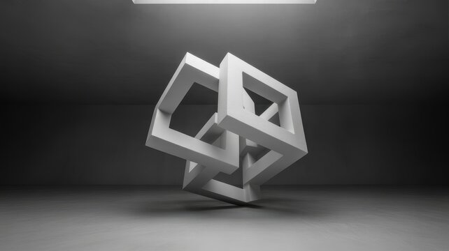 Abstract geometric 3D impossible shape structure in dark room