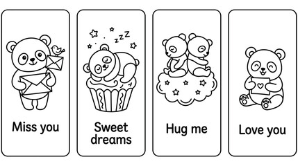 Cute panda character stickers with romantic messages and sweet dreams. © MDTAZBIRHOSSAIN