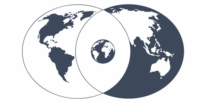 Abstract world map overlapping circles graphic with web design flat design overlapping abstract international connection illustration business technology communication information template