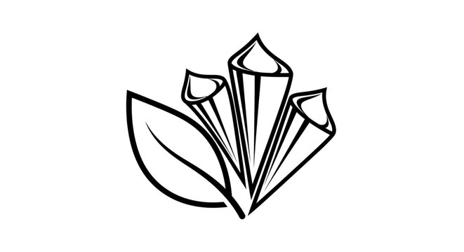 Abstract crystal plant logo with geometric facets and leaf elements vector illustration.