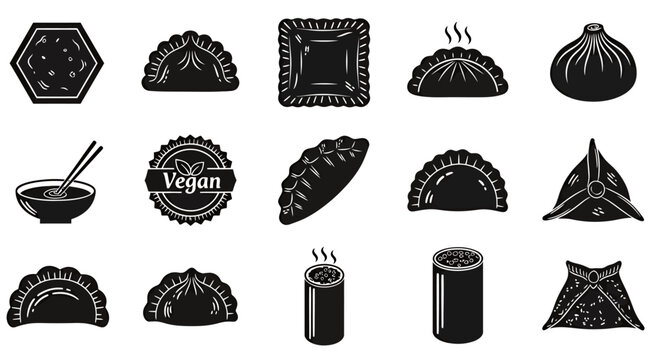 Collection of bread and pastry icons in various shapes and styles.